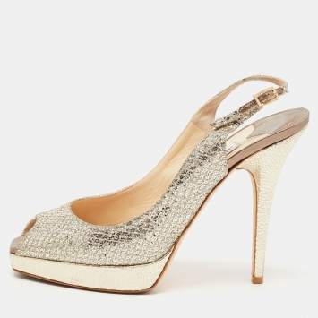 Pre Owned Jimmy Choo Gold/Silver Glitte Clue Slingback Sandals Size 37