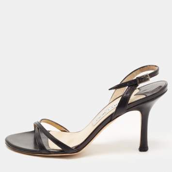 Pre Owned Jimmy Choo Black Leather Ankle Sandals Size 35.5