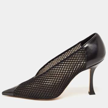 مملوكة مسبقًا Jimmy Choo Black Leather and Mesh Pointed Toe Pumps Size 40