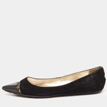 Pre Owned Jimmy Choo Black Suede and Patent Leather Ballet Flats Size 36.5