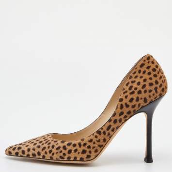 Pre Owned Jimmy Choo Brown Leopard Print Calfhair Pointed Toe Pumps Size 39