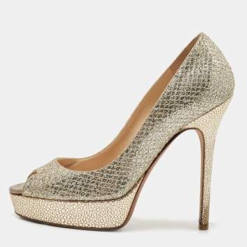 Pre Owned Jimmy Choo Silver/Gold Lurex Fabric Dahlia Pumps Size 36