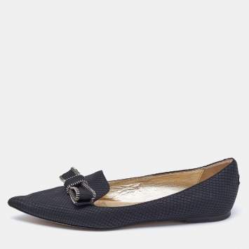 مملوكة مسبقًا Jimmy Choo Black Snakeskin Embossed Leather Bow Ballet Flats Size 38