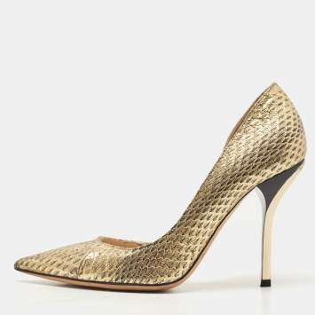Pre Owned Jimmy Choo Metallic Gold Python Embossed Leather Sadira D'orsay Pumps Size 36