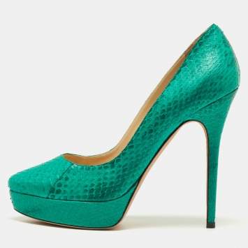 Pre Owned Jimmy Choo Green Watersnake Leather Platform Pumps Size 40