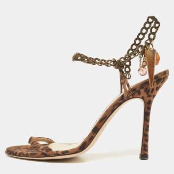 Pre Owned Jimmy Choo Brown/Black Leopard Print Suede Edin Sandals Size 40