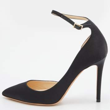 Pre Owned Jimmy Choo Black Suede Lucy Ankle Strap Pointed Toe D'orsay Pumps Size 36