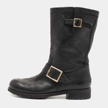 Pre Owned Jimmy Choo Black Leather Midcalf Boots Size 37.5