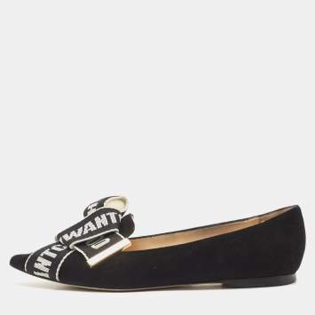 Pre Owned Jimmy Choo Black Suede Pointed Toe Ballet Flats Size 36