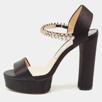 Pre Owned Jimmy Choo Black Satin Santina Platform Sandals Size 37.5