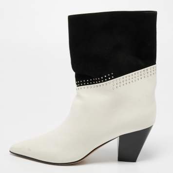 Pre Owned Jimmy Choo Cream/Black Suede and Leather Ankle Boots Size 36