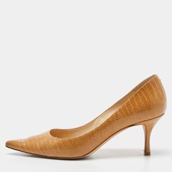 Pre Owned Jimmy Choo Tan Lizard Embossed Leather Love Pumps Size 39