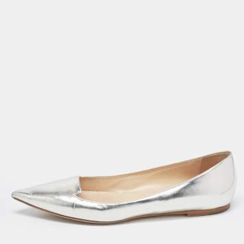 مملوكة مسبقًا Jimmy Choo Silver Leather Attila Ballet Flats Size 40