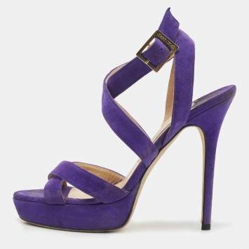 Pre Owned Jimmy Choo Purple Suede Maitai Strappy Platform Sandals Size 38