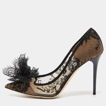 Pre Owned Jimmy Choo Black Lace Pointed Toe Pumps Size 39