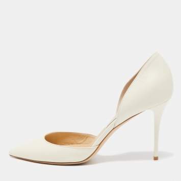 Pre Owned Jimmy Choo White Leather Addison D'orsay Pointed Toe Pumps Size 40