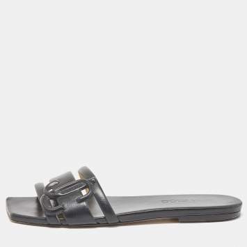 مملوكة مسبقًا Jimmy Choo Black Leather Laran Flat Slides Size 38