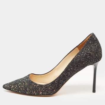 Pre Owned Jimmy Choo Black Glitter Romy Pointed Toe Pumps Size 41