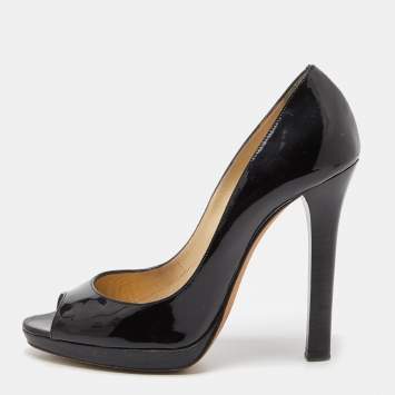 مملوكة مسبقًا Jimmy Choo Black Patent Leather Peep Toe Platform Pumps Size 38