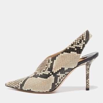 Pre Owned Jimmy Choo Brown/Beige Python Embossed Leather Pointed Toe Slingback Pumps Size 37