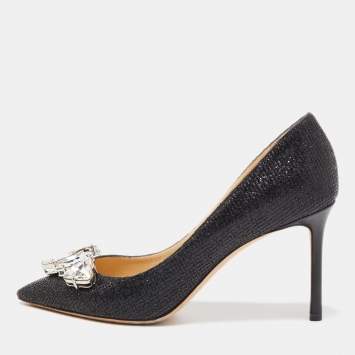 Pre Owned Jimmy Choo Black Glitter Fabric Marvel Pumps Size 40