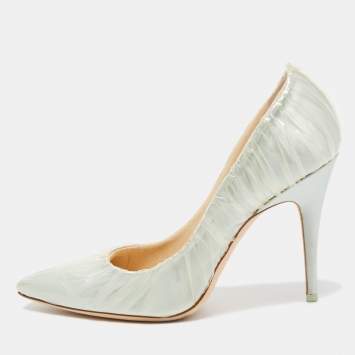 Pre Owned Jimmy Choo x Off-White Light Green Satin and Pleated PVC Anne Pumps Size 41