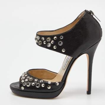Pre Owned Jimmy Choo Black Laminated Suede Bonnie Sandals Size 37