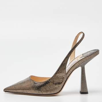 Pre Owned Jimmy Choo Gold Glitter Suede Fetto Pumps Size 37