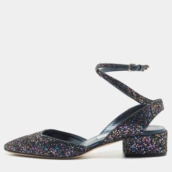 Pre Owned Jimmy Choo Navy Blue Coarse Glitter Micky Pumps Size 41