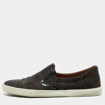 Pre Owned Jimmy Choo Iridescent Canvas and Patent Low Top Sneakers Size 38 