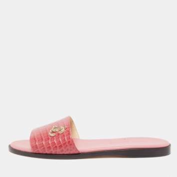 مملوكة مسبقًا Jimmy Choo Pink Croc Embossed Minea Flat Slides Size 36