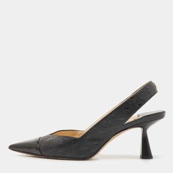 Pre Owned Jimmy Choo Black Leather and Patent liya Slingback Pumps Size 36