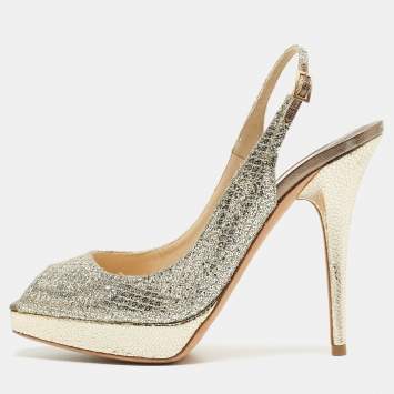 Pre Owned Jimmy Choo Silver Glitter Clue Slingback Pumps Size 38