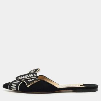 Pre Owned Jimmy Choo Black Suede Gretchen Flat Mules Size 39