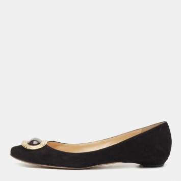 Pre Owned Jimmy Choo Black Suede Ballet Flats Size 41.5 