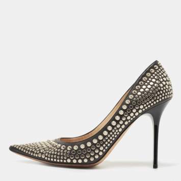 Pre Owned Jimmy Choo Black Leather Studded Pumps Size 37