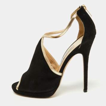 Pre Owned Jimmy Choo Black Suede Fey Back Ankle Strap Sandals Size 39