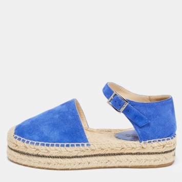 مملوكة مسبقًا Jimmy Choo  Blue Suede Delphine Espadrille Flats Size 39