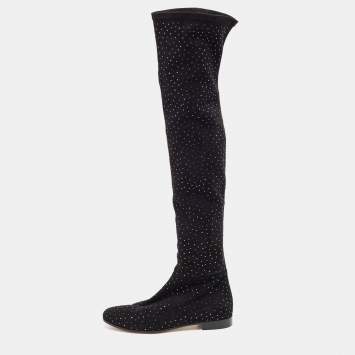 Pre Owned Jimmy Choo Black Suede Embellished Knee Length Boots Size 40