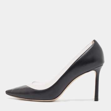 Pre Owned Jimmy Choo Black Leather and PVC Cass Pumps Size 37
