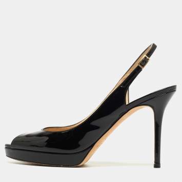 Pre Owned Jimmy Choo Black Patent Leather Peep Toe Platform Slingback Pumps Size 40