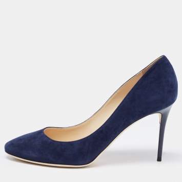 مملوكة مسبقًا Jimmy Choo Navy Blue Suede Pointed Toe Pumps Size 39