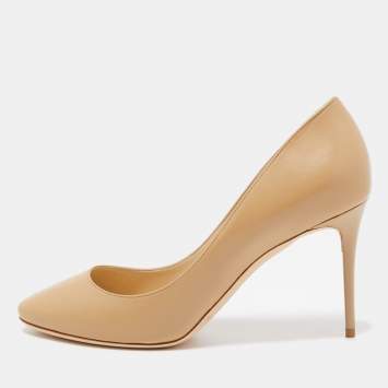 Pre Owned Jimmy Choo Beige Leather Round Toe Pumps Size 39