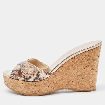 Pre Owned Jimmy Choo Brown Python Embossed Leather Prima Sandals Size 37
