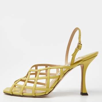 Pre Owned Jimmy Choo Yellow Leather Saila Slingback Sandals Size 40