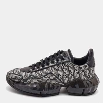 Pre Owned Jimmy Choo Black/White Leather and Glitter Diamond Sneakers Size 39