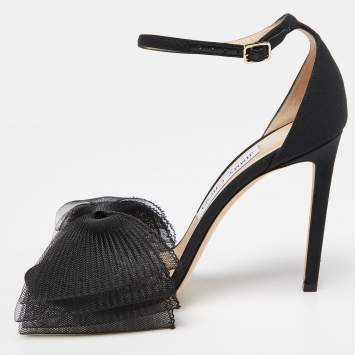 Pre Owned Jimmy Choo Black Fabric and Mesh Aveline Ankle-Strap Sandals Size 39