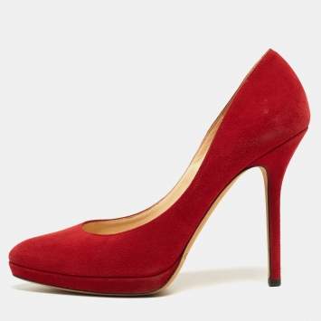 Pre Owned Jimmy Choo Red Suede Aimee Platform Pumps Size 38