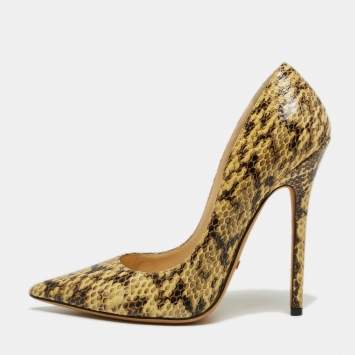 Pre Owned Jimmy Choo Yellow/Black Snakeskin Romy Pumps Size 37