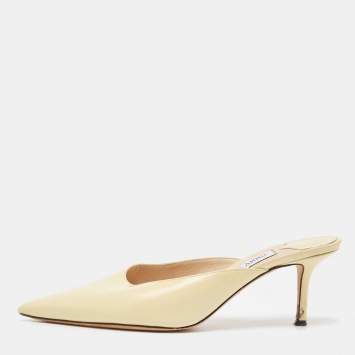 Pre Owned Jimmy Choo Light Yellow Leather Rav Mules Size 39
